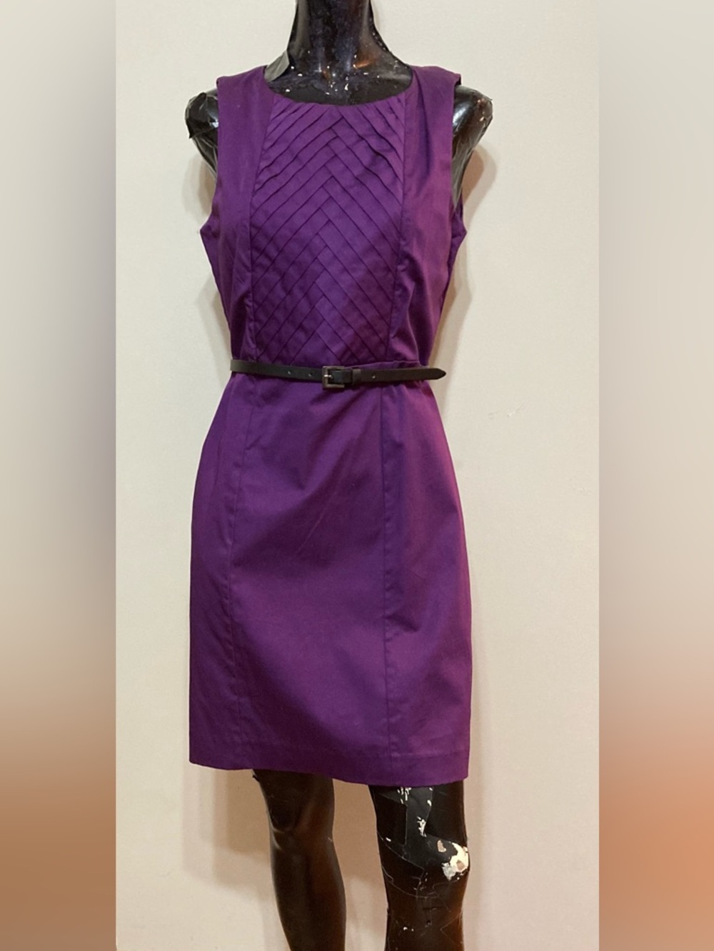 Purple Pleated Front Sheath Dress w/ Belt. Item# TSd23